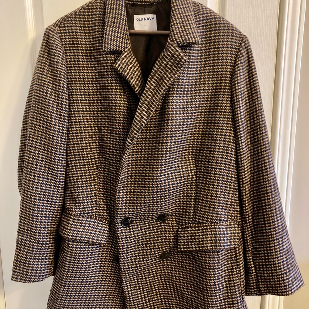 Old Navy 2X Brown, Navy, Tan & Cream Houndstooth Blazer